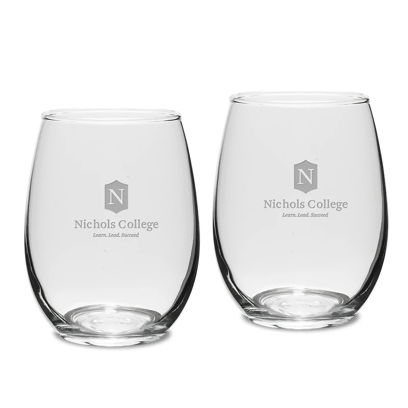 Nichols College Bison Team Logo Two-Piece 15oz. Stemless Wine Glass Set