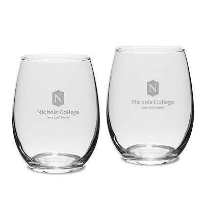 Nichols College Bison Team Logo Two-Piece 15oz. Stemless Wine Glass Set