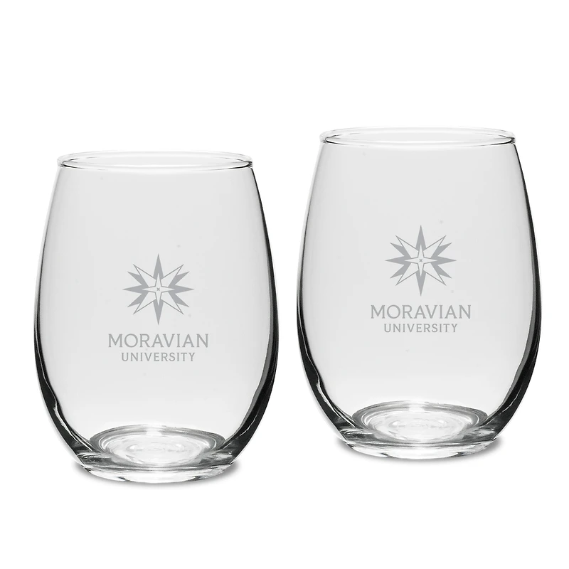 Moravian Greyhounds Team Design Two-Piece 15oz. Stemless Wine Glass Set