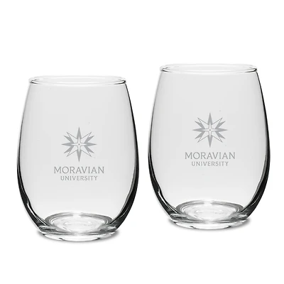 Moravian Greyhounds Team Design Two-Piece 15oz. Stemless Wine Glass Set