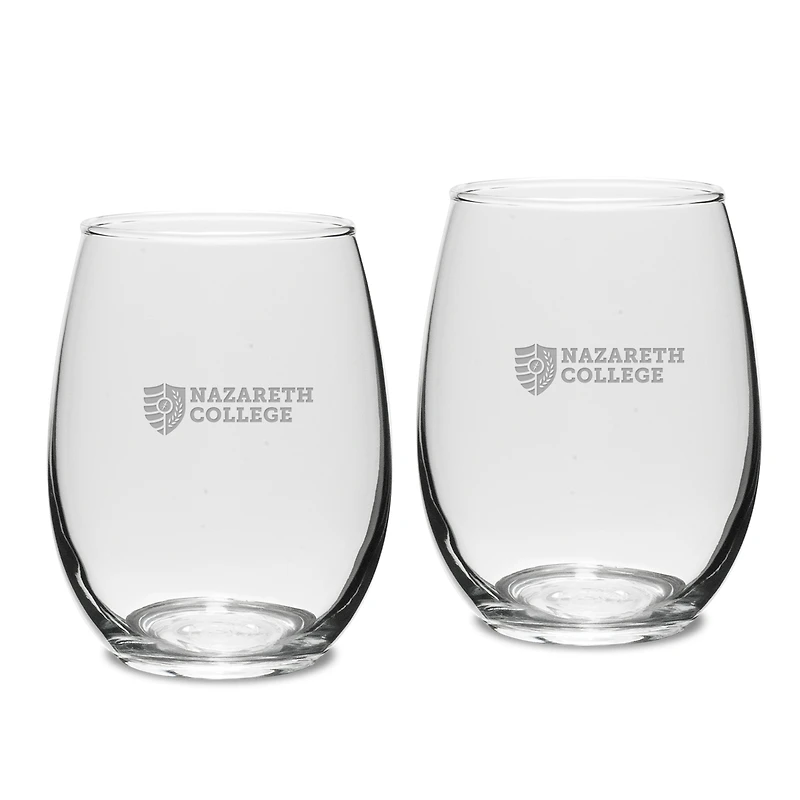 Nazareth College Golden Flyers Team Design Two-Piece 15oz. Stemless Wine Glass Set