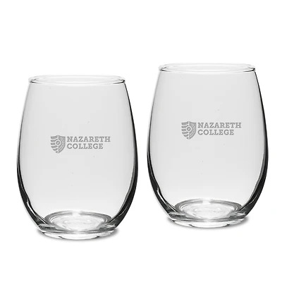 Nazareth College Golden Flyers Team Design Two-Piece 15oz. Stemless Wine Glass Set