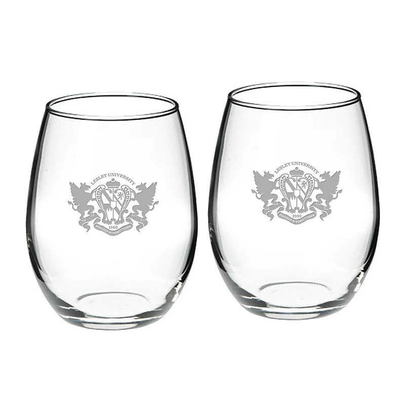 Lesley Lynx Team Design Two-Piece 21oz. Stemless Wine Glass Set