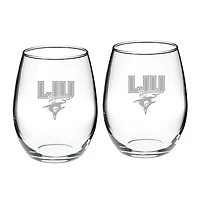 LIU Sharks Team Design Two-Piece 21oz. Stemless Wine Glass Set