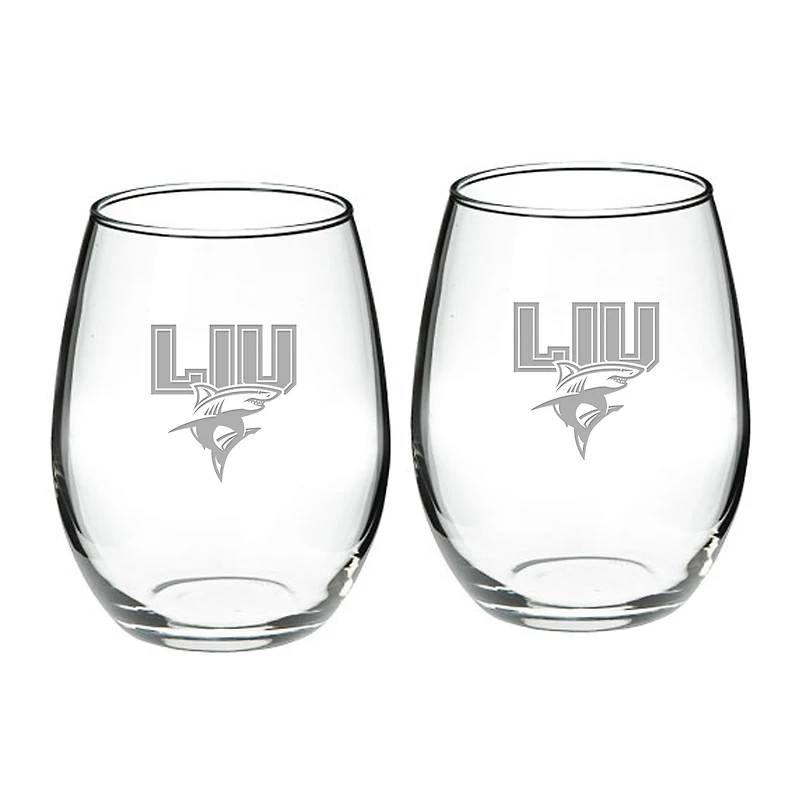 LIU Sharks Team Design Two-Piece 21oz. Stemless Wine Glass Set