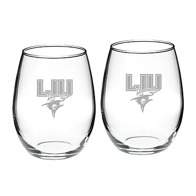LIU Sharks Team Design Two-Piece 21oz. Stemless Wine Glass Set