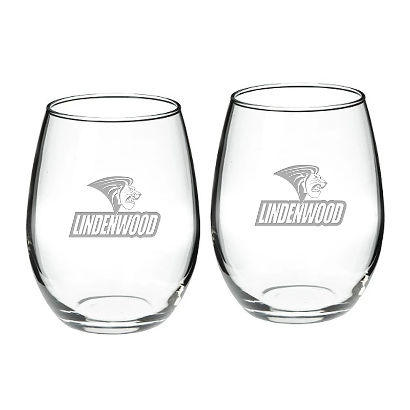 Lindenwood Lions Team Design Two-Piece 21oz. Stemless Wine Glass Set