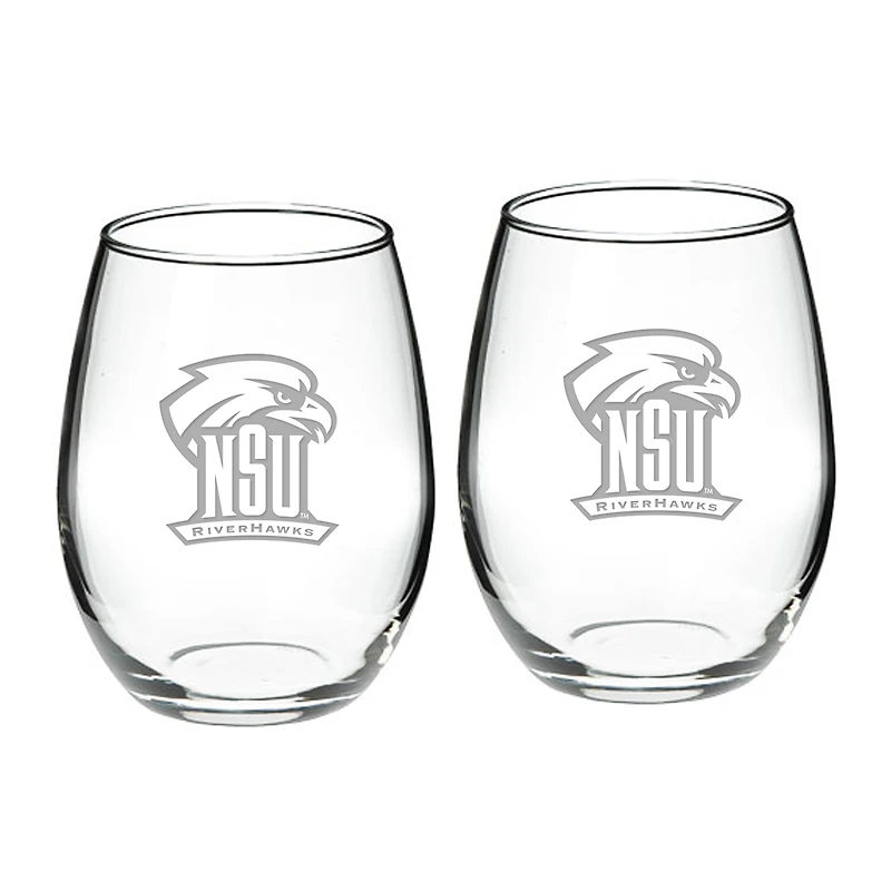 Northeastern State Riverhawks Team Design Two-Piece 21oz. Stemless Wine Glass Set