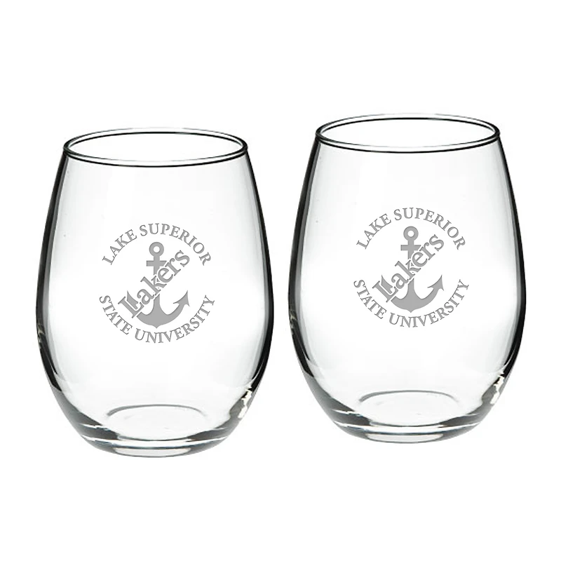 Lake Superior State Lakers Team Logo Two-Piece 21oz. Stemless Wine Glass Set