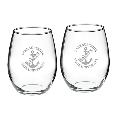 Lake Superior State Lakers Team Logo Two-Piece 21oz. Stemless Wine Glass Set