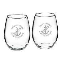 Lake Superior State Lakers Team Logo Two-Piece 21oz. Stemless Wine Glass Set