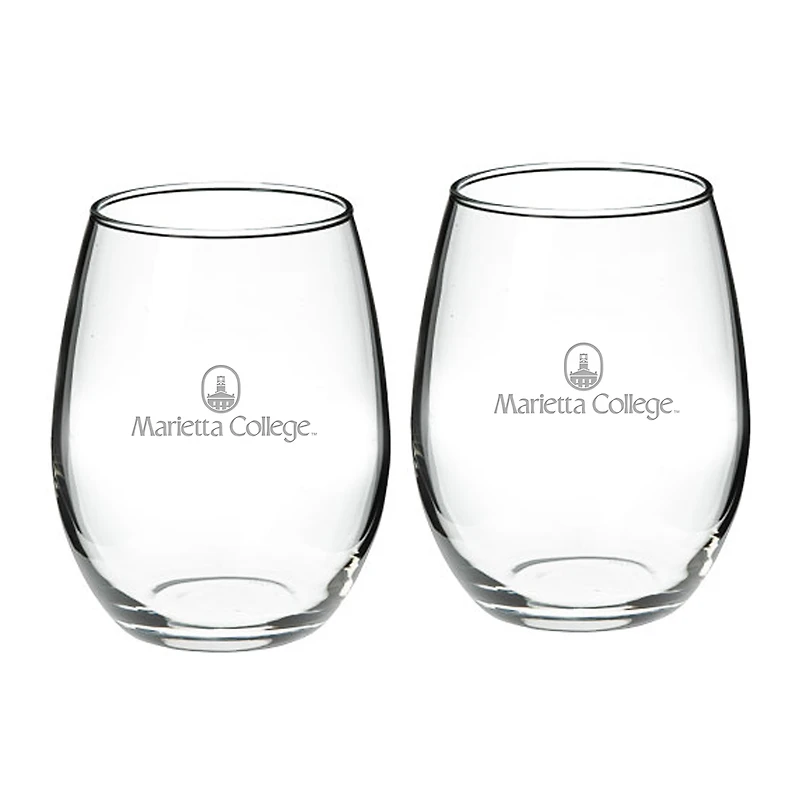 Marietta College Pioneers Team Logo Two-Piece 21oz. Stemless Wine Glass Set