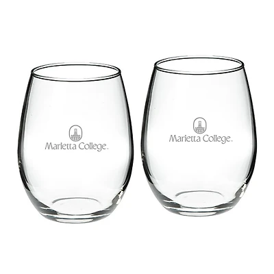 Marietta College Pioneers Team Logo Two-Piece 21oz. Stemless Wine Glass Set