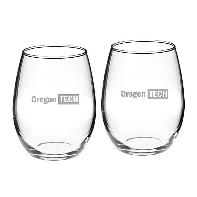 Oregon Tech Hustlin' Owls Team Design Two-Piece 21oz. Stemless Wine Glass Set