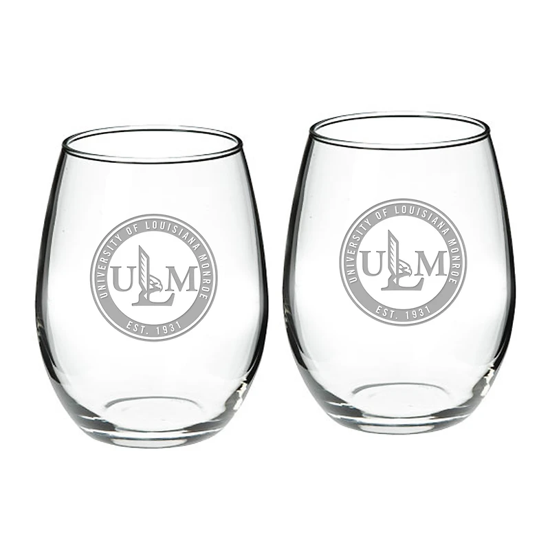 ULM Warhawks Team Design Two-Piece 21oz. Stemless Wine Glass Set