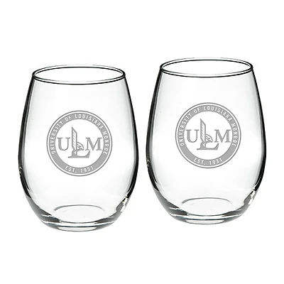 ULM Warhawks Team Design Two-Piece 21oz. Stemless Wine Glass Set