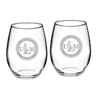 ULM Warhawks Team Design Two-Piece 21oz. Stemless Wine Glass Set