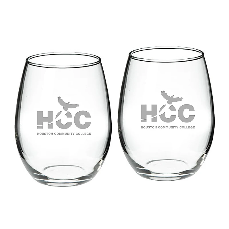 Houston Community College Team Design Two-Piece 21oz. Stemless Wine Glass Set