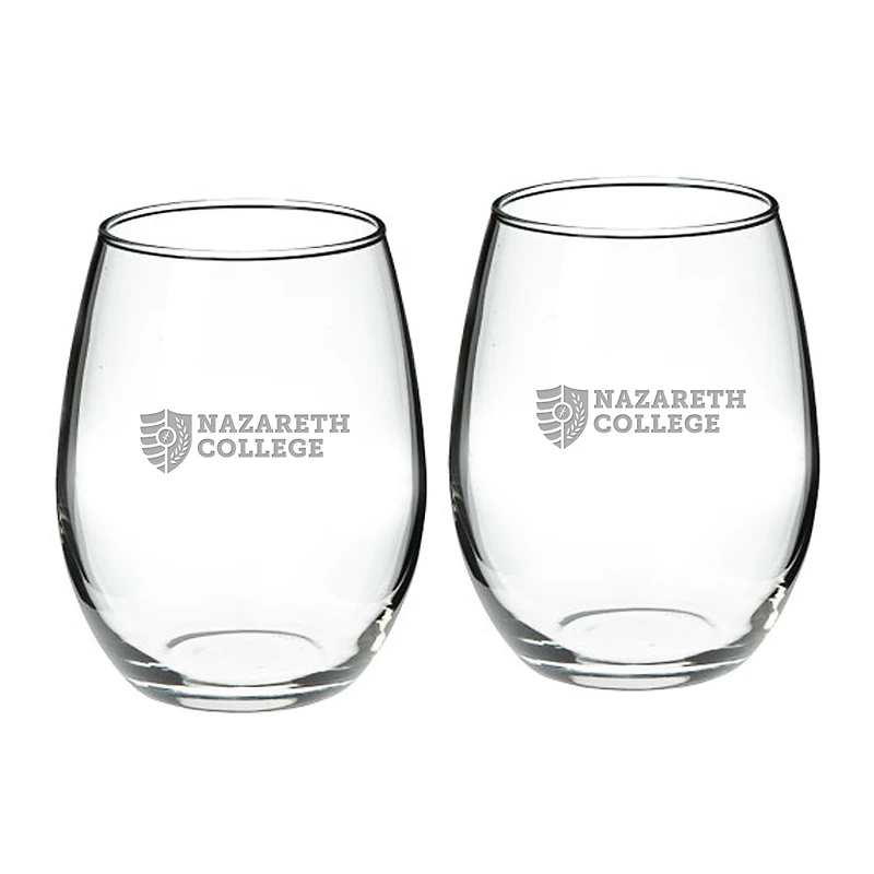 Nazareth College Golden Flyers Team Design Two-Piece 21oz. Stemless Wine Glass Set