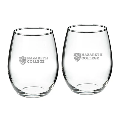 Nazareth College Golden Flyers Team Design Two-Piece 21oz. Stemless Wine Glass Set