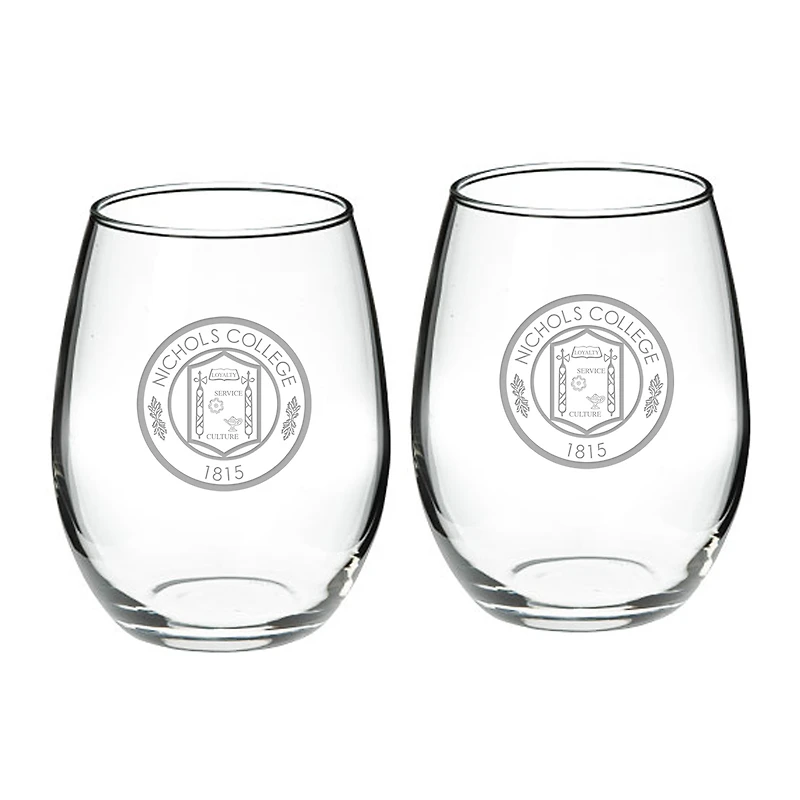 Nichols College Bison Team Graphic Two-Piece 21oz. Stemless Wine Glass Set