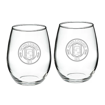 Nichols College Bison Team Graphic Two-Piece 21oz. Stemless Wine Glass Set