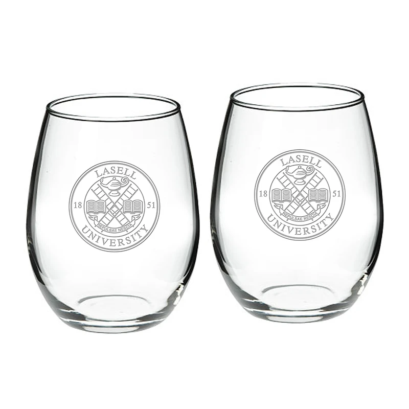 Lasell Lasers Team Design Two-Piece 21oz. Stemless Wine Glass Set