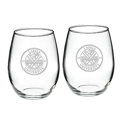 Lasell Lasers Team Design Two-Piece 21oz. Stemless Wine Glass Set