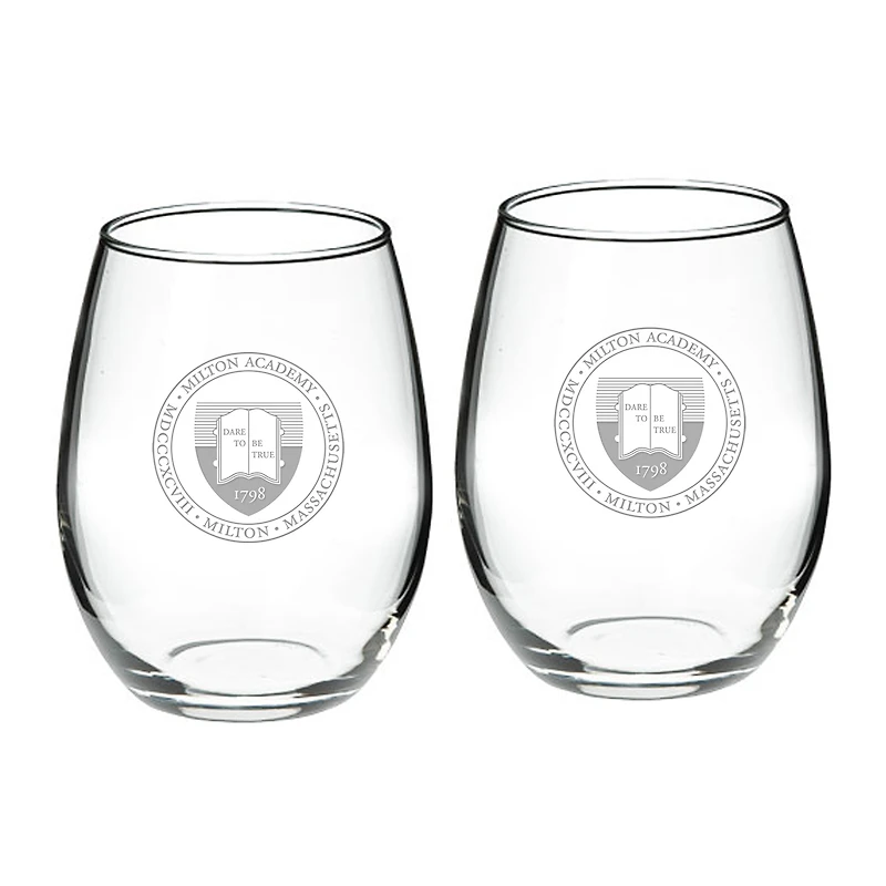 Milton Academy Mustangs Team Design Two-Piece 21oz. Stemless Wine Glass Set