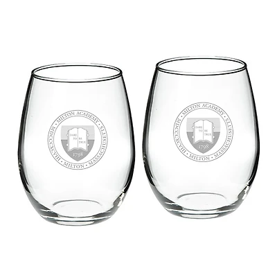 Milton Academy Mustangs Team Design Two-Piece 21oz. Stemless Wine Glass Set