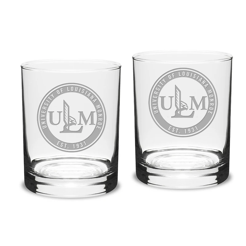 ULM Warhawks Team Design 14oz. Classic Double Old Fashion Glass Set