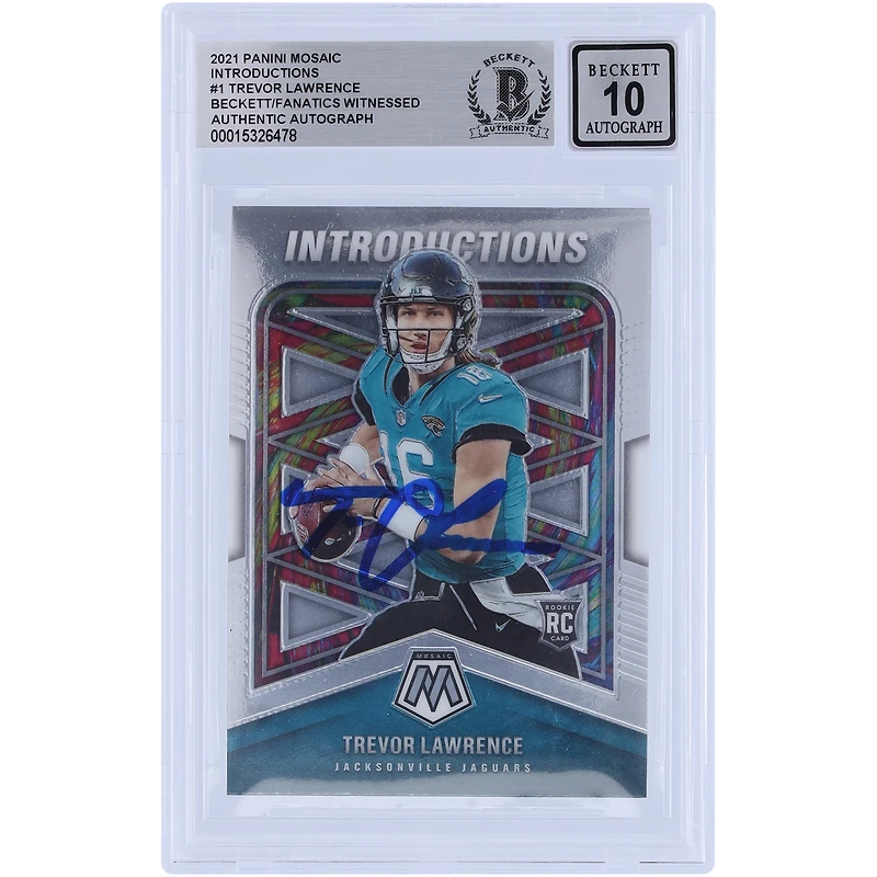 Trevor Lawrence Jacksonville Jaguars Autographed 2021 Panini Mosaic Introductions #I-1 Beckett Fanatics Witnessed Authenticated 10 Rookie Card