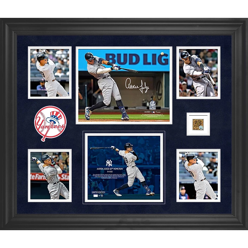 Aaron Judge New York Yankees Autographed Framed 20" x 24" 62nd Home Run Collage with a Capsule of Game-Used Dirt from 62nd Home Run Game - Limited Edition of 99