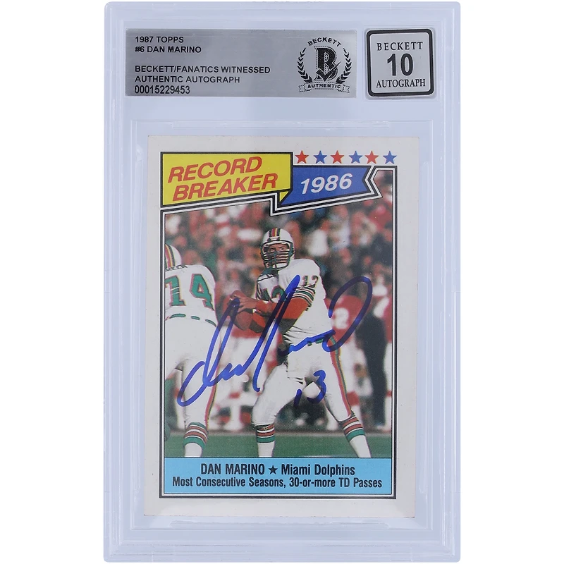 Dan Marino Miami Dolphins Autographed 1987 Topps #6 Beckett Fanatics Witnessed Authenticated 10 Card