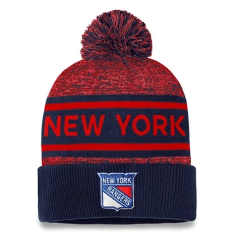 Men's Fanatics  Navy/Red New York Rangers Authentic Pro Cuffed Knit Hat with Pom