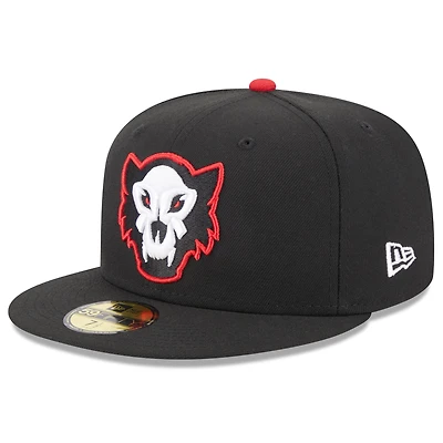Men's New Era Black Erie SeaWolves Authentic Collection Alternate Logo 59FIFTY Fitted Hat