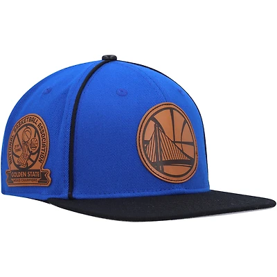 Men's Pro Standard  Royal/Black Golden State Warriors Heritage Leather Patch Snapback Hat