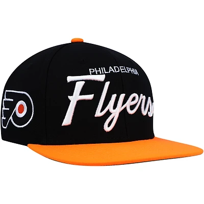 Men's Mitchell & Ness Black/Orange Philadelphia Flyers Vintage Script Snapback Hat