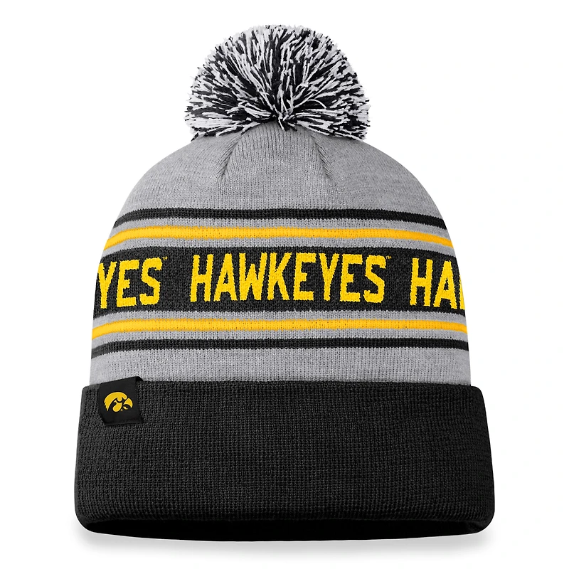 Men's Top of the World Heather Gray Iowa Hawkeyes Frigid Cuffed Knit Hat with Pom