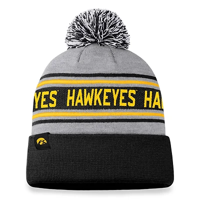 Men's Top of the World Heather Gray Iowa Hawkeyes Frigid Cuffed Knit Hat with Pom