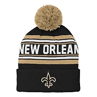 Youth Black New Orleans Saints Jacquard Cuffed Knit Hat with Pom