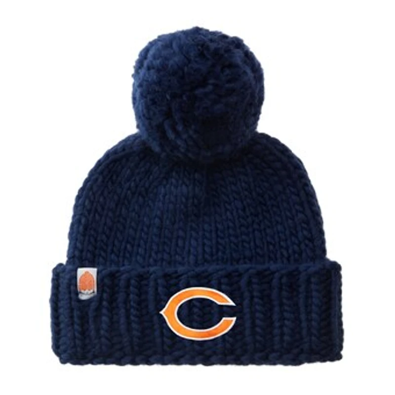 Women's Sh*t That I Knit Navy Chicago Bears Hand-Knit Brimmed Merino Wool Beanie with Yarn Pom Pom
