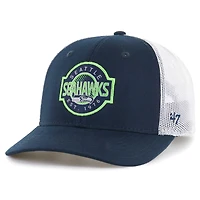 Youth '47 Navy/White Seattle Seahawks Scramble Adjustable Trucker Hat