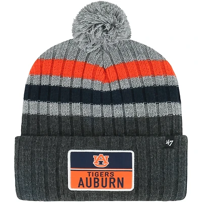 Men's '47 Charcoal Auburn Tigers Stack Striped Cuffed Knit Hat with Pom