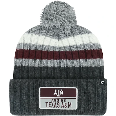 Men's '47 Charcoal Texas A&M Aggies Stack Striped Cuffed Knit Hat with Pom