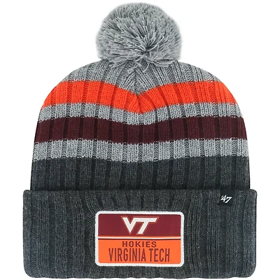 Men's '47 Charcoal Virginia Tech Hokies Stack Striped Cuffed Knit Hat with Pom