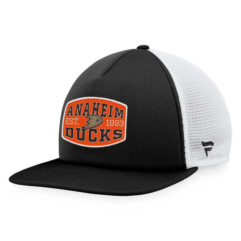 Men's Fanatics Black/White Anaheim Ducks Foam Front Patch Trucker Snapback Hat