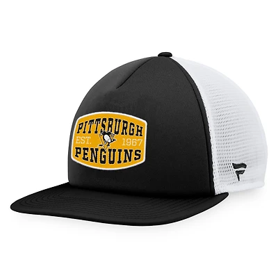 Men's Fanatics Black/White Pittsburgh Penguins Foam Front Patch Trucker Snapback Hat