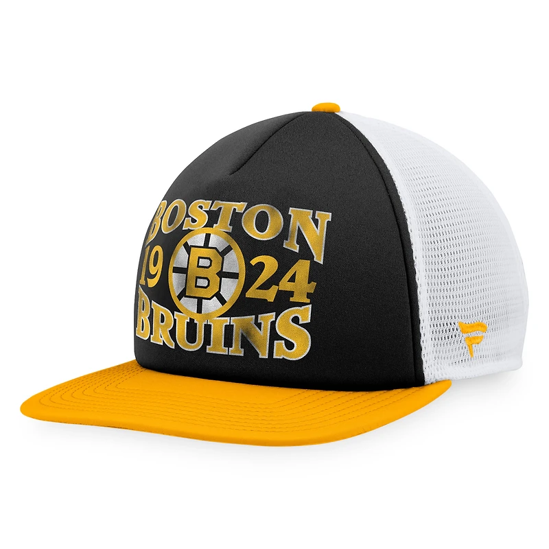 Men's Fanatics Black/Gold Boston Bruins Heritage Vintage Foam Front Trucker Snapback Hat
