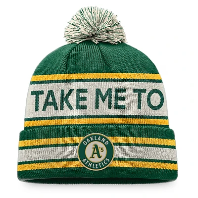 Men's Fanatics Green/Natural Athletics Hometown Slogan Cuffed Knit Hat with Pom